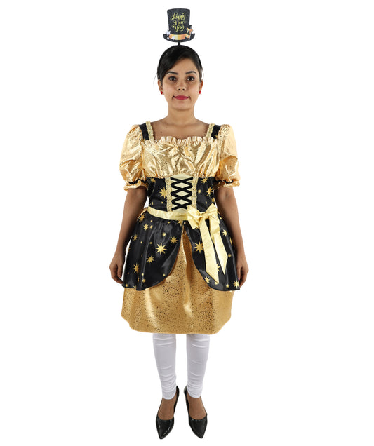 HPO Women’s Golden Warrior Dress Costume with Headband | Elegant Historical Style Outfit | Ideal for Parties and Events