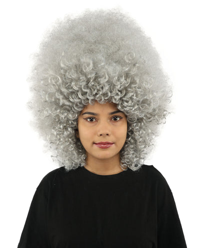 HPO Women's Giant White Glitter Afro Wig | Massive Puffy Sparkle Hair with Silver Sheen, Synthetic Fiber & Breathable Cap | Halloween, Troll Roleplay, 70s Disco Party, Theater & Funny Costume