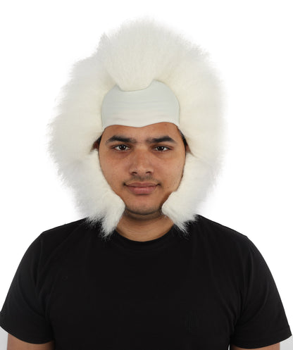 HPO Men's Mad Scientist White Wig With Side Beard | Wild Spiky Hair for Costume Cosplay & Dress-Up | Science Theme Characters, Horror Style Looks & Party Events