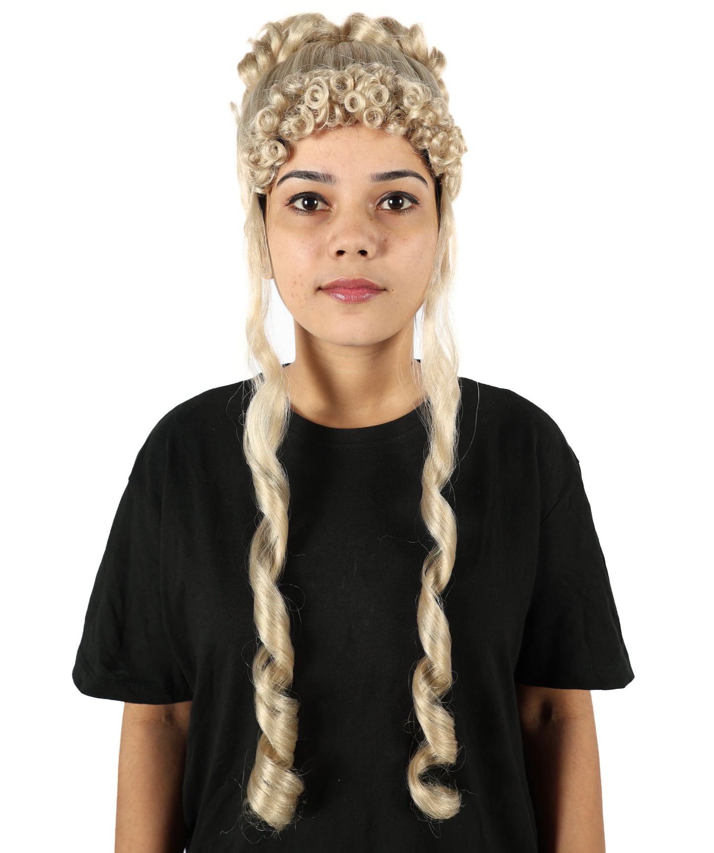 HPO Women's Mythological Blonde Wig with Ringlets | Long Curly White  Hairpiece | Adjustable Inner Cap for Halloween, Theater & Stage