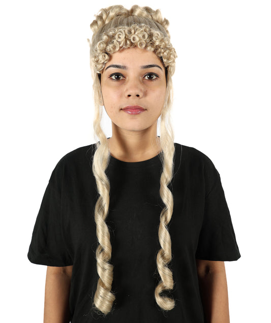 HPO Women's Mythological Blonde Wig with Ringlets | Long Curly White  Hairpiece | Adjustable Inner Cap for Halloween, Theater & Stage