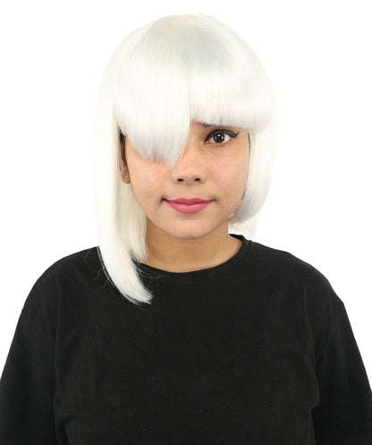 HPO Adult Women's Asymmetrical Bangs Bob Wig | Multiple Color Options | Create of synthetic fiber, sleek straight volume, breathable capless base | Party, Halloween, theater, drag, performance, costume events