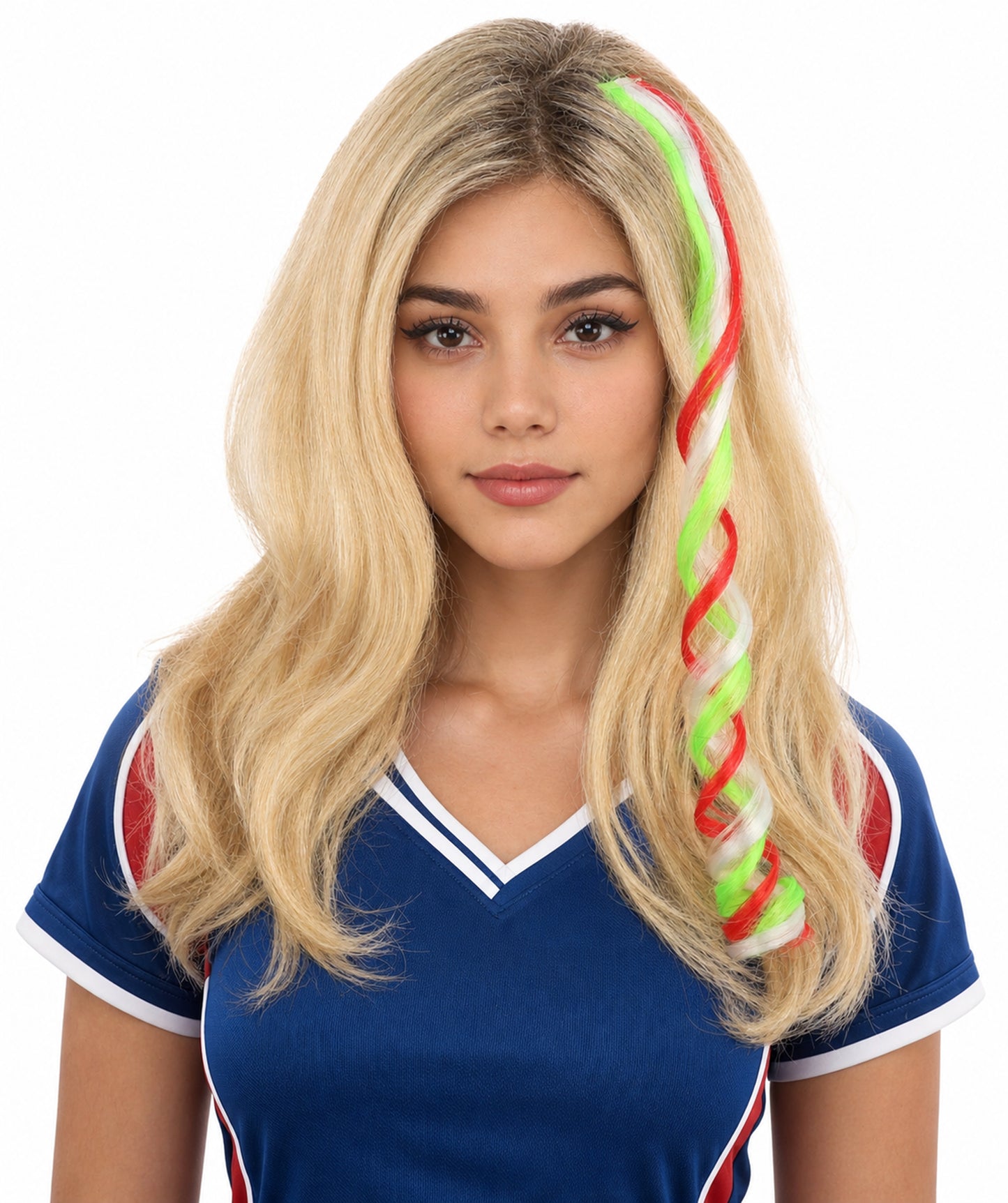 HPO Women's National Flag Hair Streak | Crafted from Flame-retardant Synthetic Febric with a textured spiral construction | Ideal for theater, drag, and costume events