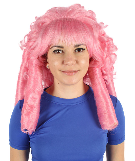 HPO Women's Magical Stone Cartoon Series Leader Pink Long Ringlets Curly Wig | Flame-retardant Synthetic Fiber