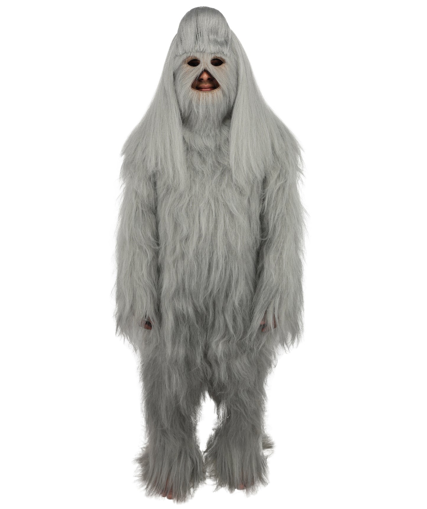 HPO Unisex Extreme Hairy Person Costume, Mask and Bundle - Full-Body Hair Suit Extra-Long Ash Brown Costume Wig for Halloween, Cosplay & Parties