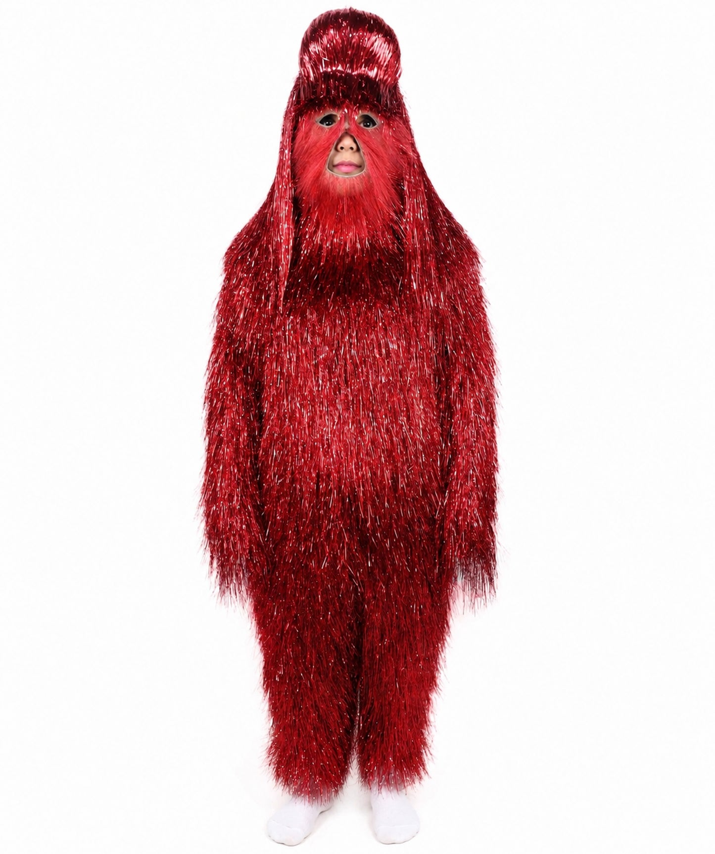 HPO Unisex Teen Extreme Tinsel Hairy Person Costume Bundle & Mask Set - Full-Body Tinsel Hair Suit Extra-Long Costume Wig for Halloween, Cosplay & Parties - Multiple Color Options