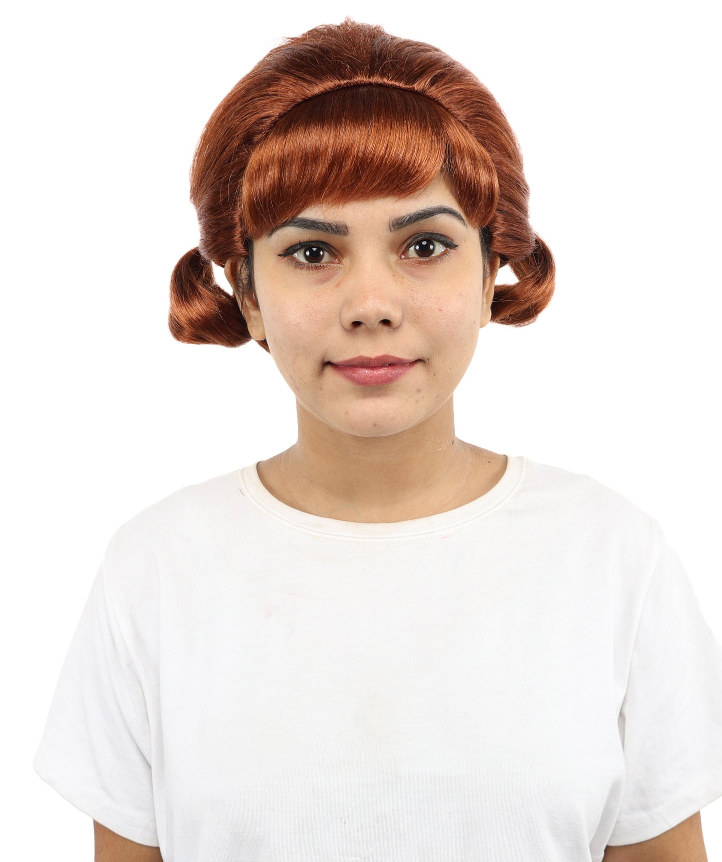 HPO Women's Soft Side Bun Hairstyle Light Brown Bangs Wig | Capless Cap Design | Ideal for Halloween,Dress-Up, Cosplay Parties