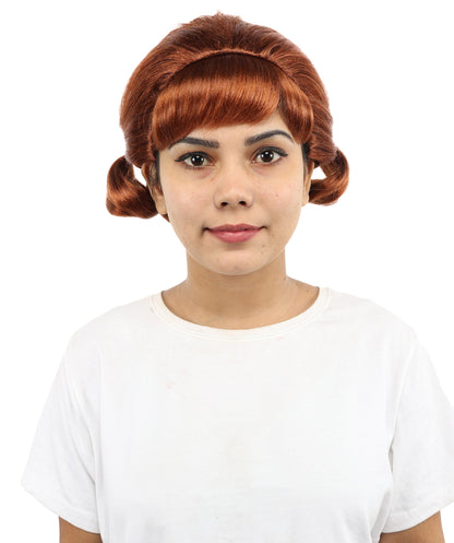 HPO Women's Soft Side Bun Hairstyle Light Brown Bangs Wig | Capless Cap Design | Ideal for Halloween,Dress-Up, Cosplay Parties