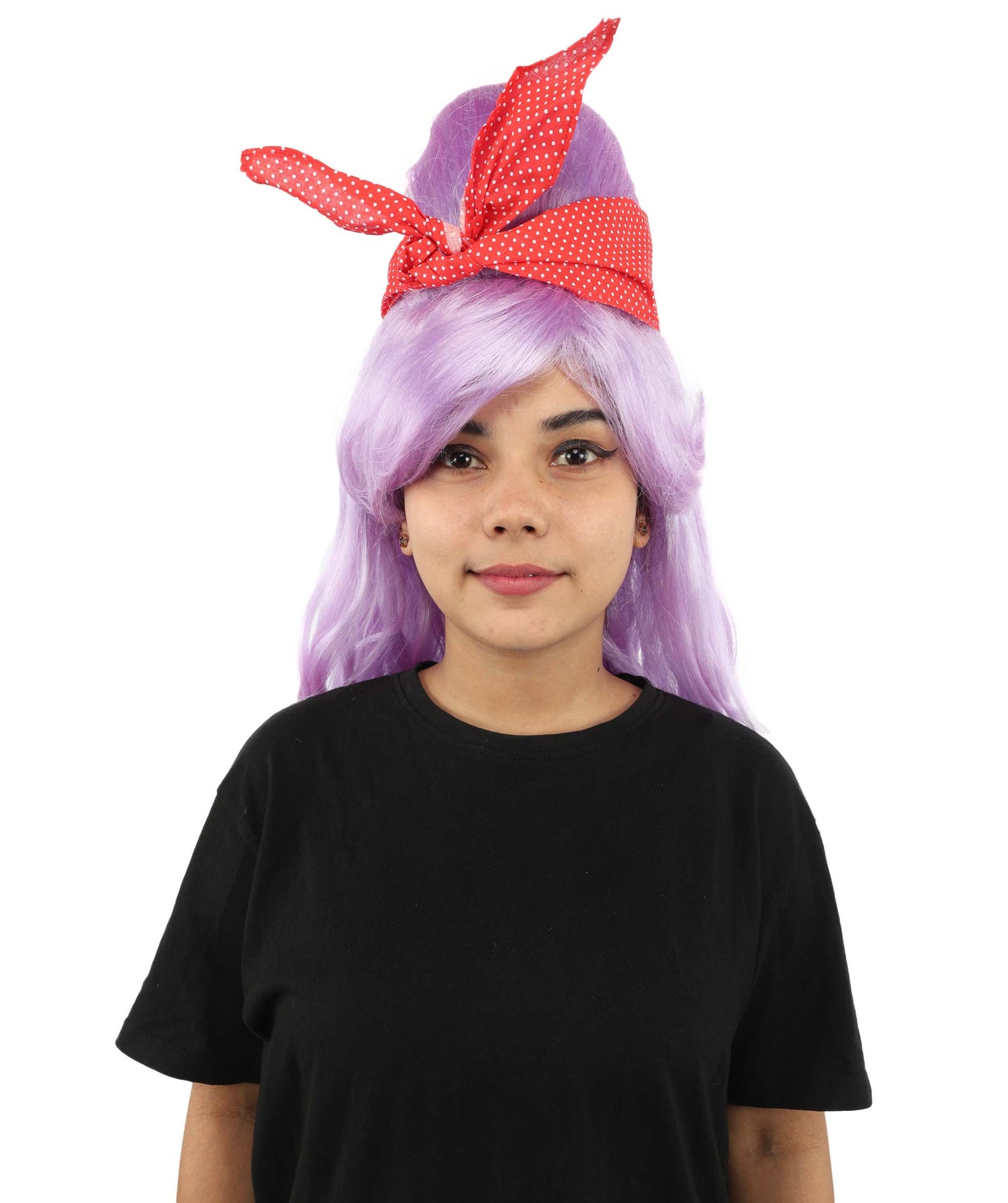 HPO Women’s Retro Beehive Wig with Red Bow | Multicolor Options | Extra Long Wavy Fancy Dress Accessory | Fancy Dress Accessory | Celebrity-Inspired Hair for Halloween, Cosplay & Music Tribute Parties
