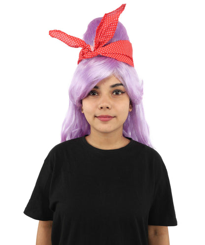 HPO Women’s Retro Beehive Wig with Red Bow | Multicolor Options | Extra Long Wavy Fancy Dress Accessory | Fancy Dress Accessory | Celebrity-Inspired Hair for Halloween, Cosplay & Music Tribute Parties