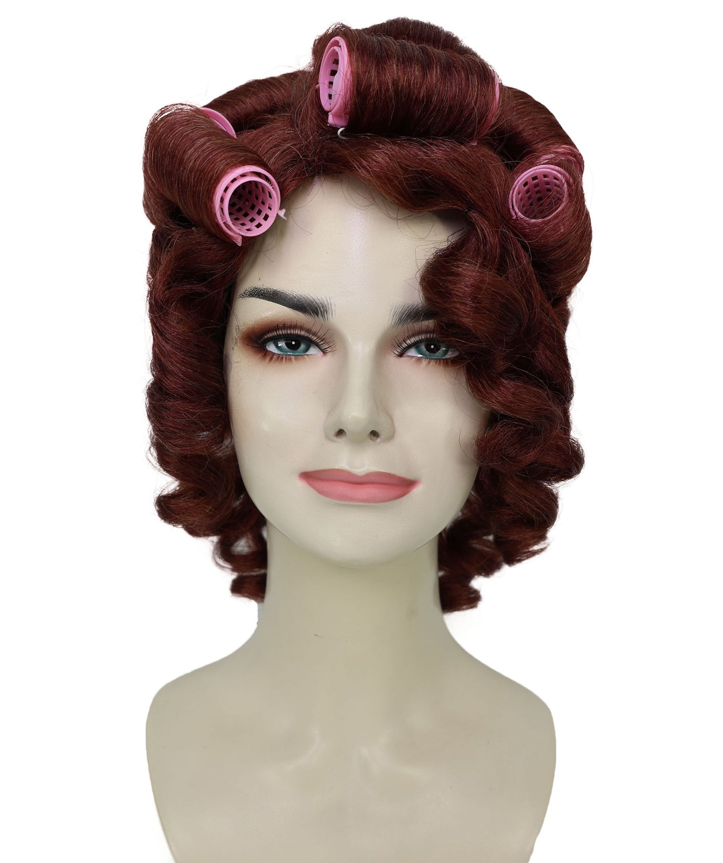 HPO Adult Women’s Vintage Glamour Wavy Wig with Large Voluminous Curls & Rollers |  Retro Style | Ideal for Halloween | Breathable Cap
