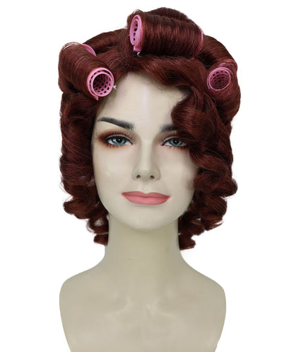 HPO Adult Women’s Vintage Glamour Wavy Wig with Large Voluminous Curls & Rollers |  Retro Style | Ideal for Halloween | Breathable Cap