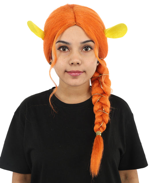 HPO Women's Long Braided Orange Wig | Flame-Retardant Synthetic Fiber With Capless Cap | Ideal For Theater, Halloween And Cosplay