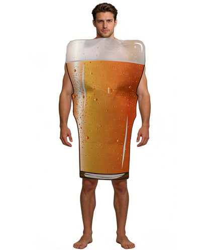HPO Men's Beer Pint Costume | Yellow jersey and felt construction featuring a full-body beverage jumpsuit | Ideal for party, Halloween, cosplay, theater, drag, performance, costume events