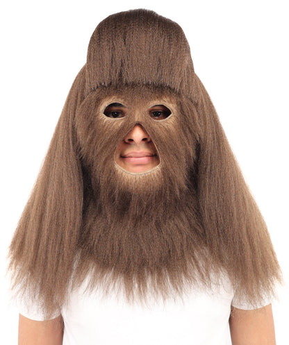 HPO Unisex Extreme Hairy Person Costume, Mask and Bundle - Full-Body Hair Suit Extra-Long Ash Brown Costume Wig for Halloween, Cosplay & Parties