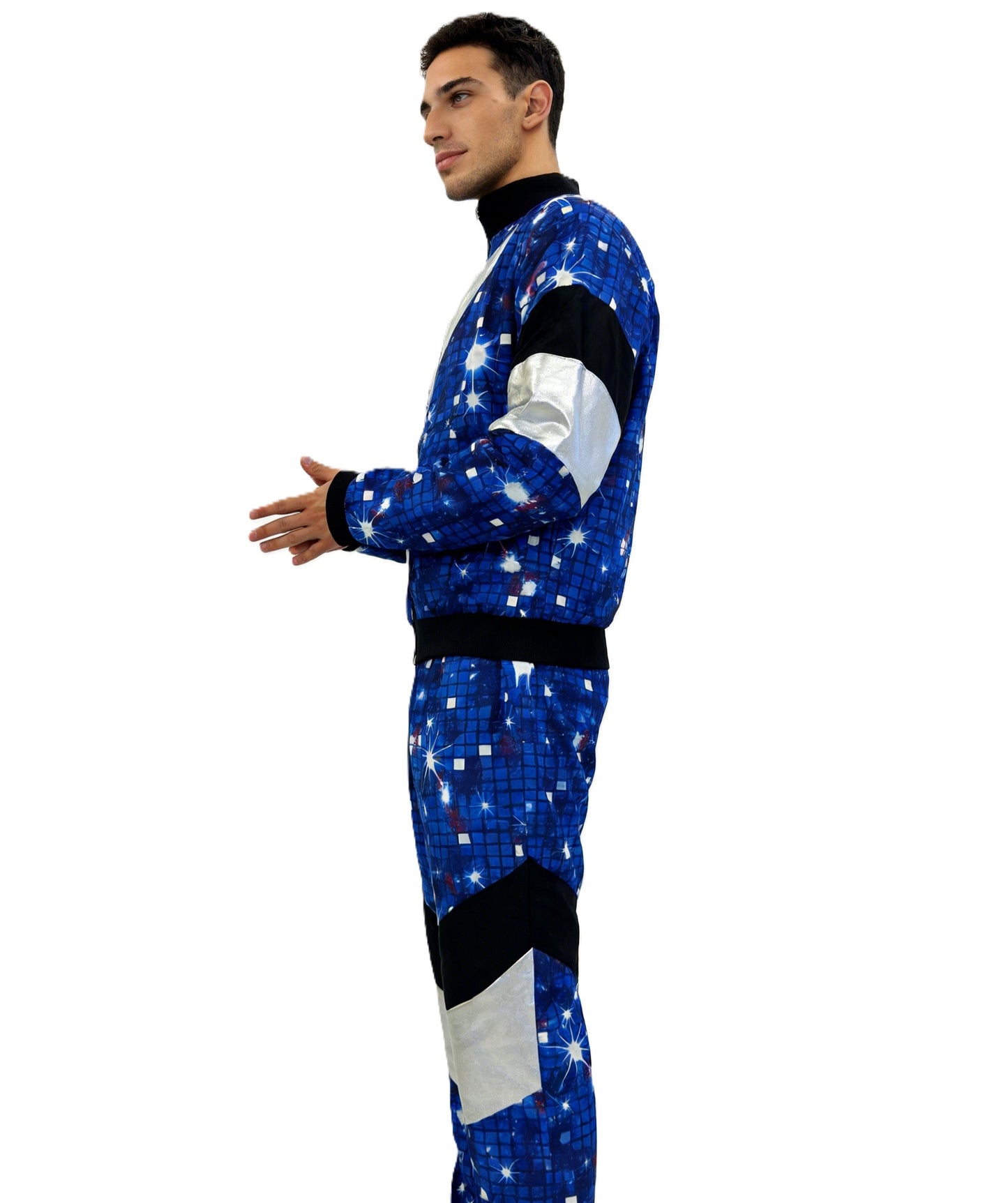 HPO Men's Space Print Tracksuit | Multicolor soft uniform construction featuring a starry top and matching pants | Ideal for party, Halloween, cosplay, theater, drag, performance, costume events