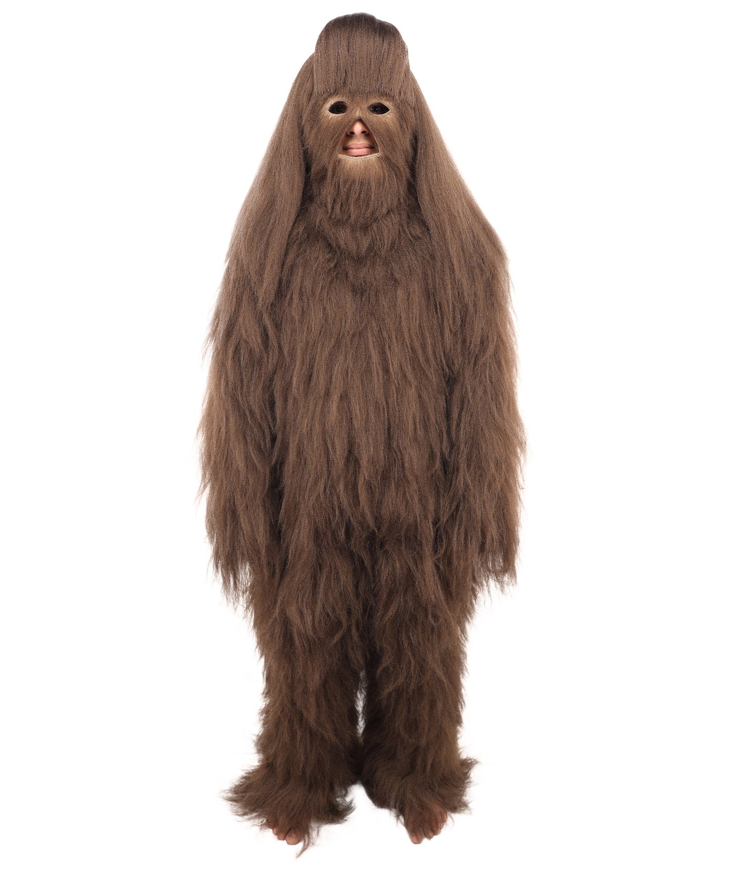 HPO Unisex Extreme Hairy Person Costume, Mask and Bundle - Full-Body Hair Suit Extra-Long Ash Brown Costume Wig for Halloween, Cosplay & Parties