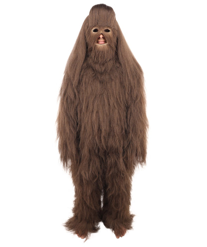 HPO Unisex Extreme Hairy Person Costume, Mask and Bundle - Full-Body Hair Suit Extra-Long Ash Brown Costume Wig for Halloween, Cosplay & Parties