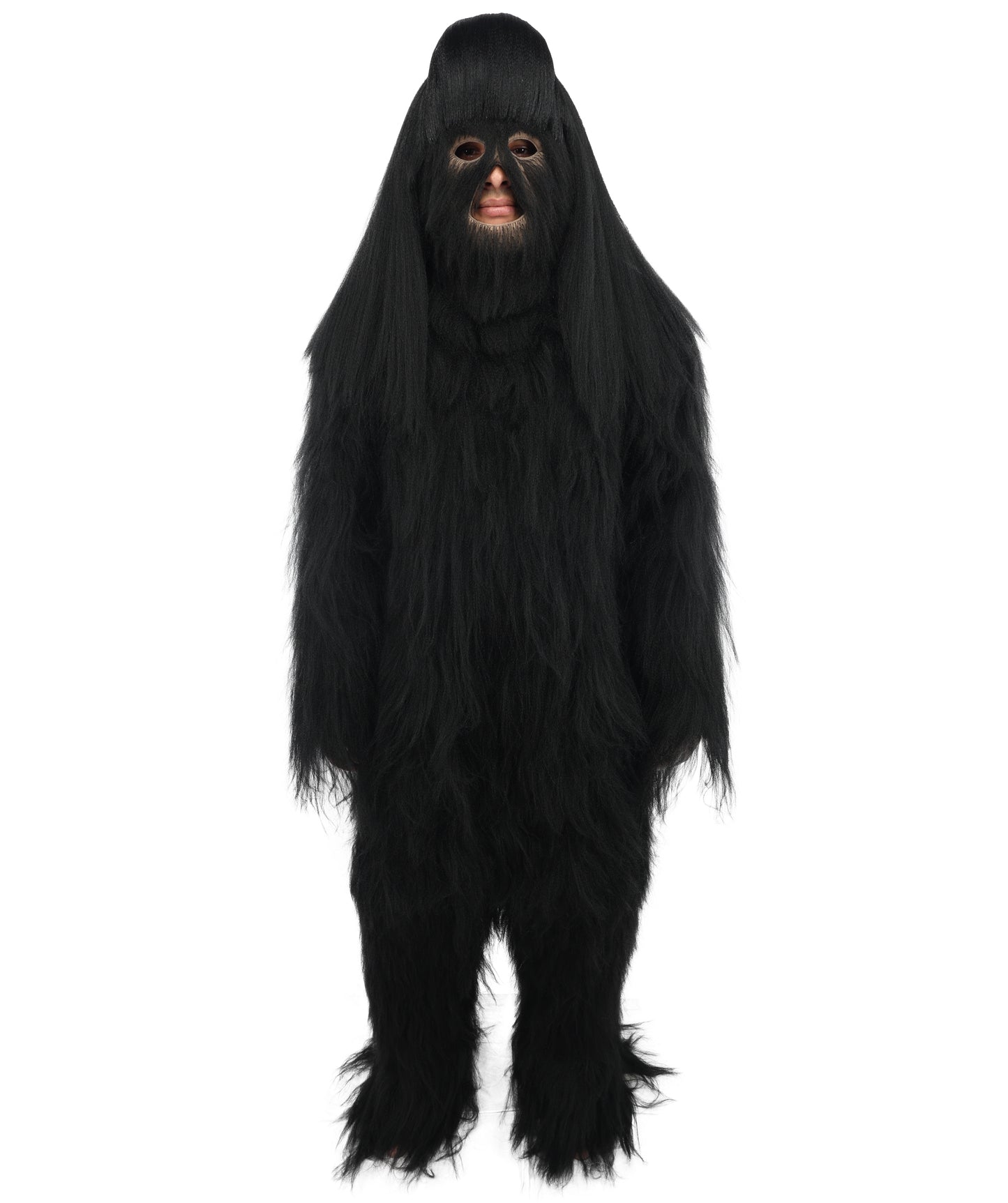 HPO Unisex Extreme Hairy Person Costume, Mask and Bundle - Full-Body Hair Suit Extra-Long Ash Brown Costume Wig for Halloween, Cosplay & Parties