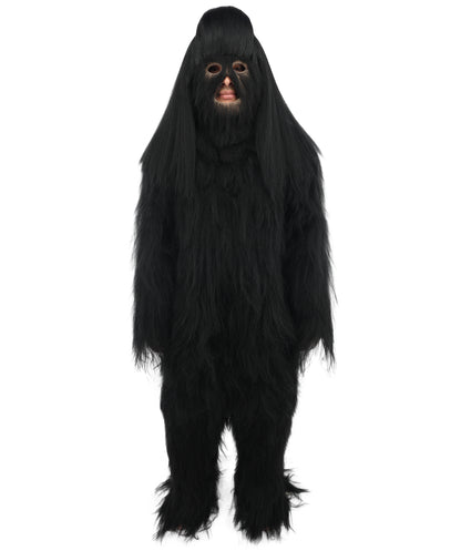 HPO Unisex Extreme Hairy Person Costume, Mask and Bundle - Full-Body Hair Suit Extra-Long Ash Brown Costume Wig for Halloween, Cosplay & Parties