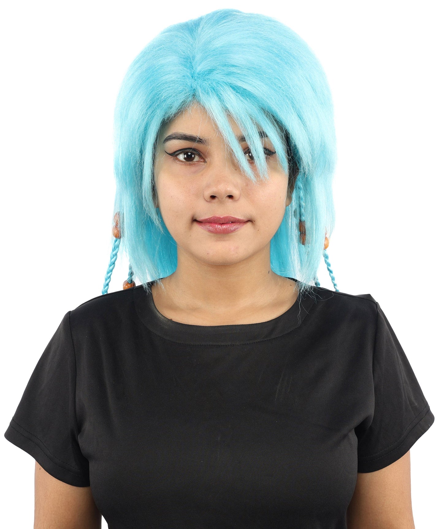 HPO Adult Women's Long Tribal Braided Wig | Multiple Color Options | Dark Shaggy Bob with Beaded Strands, Synthetic Fiber & Breathable Cap | Halloween, Sci-Fi Roleplay, Fantasy Costume
