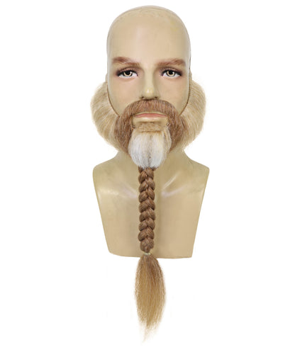 HPO Adult Men’s Long Beard & Mustache Set | Style for Round Face | Realistic Costume Facial Hair Accessory