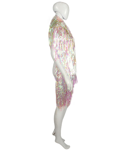 HPO Unisex White Holographic Unisex Tinsel Jacket Costume