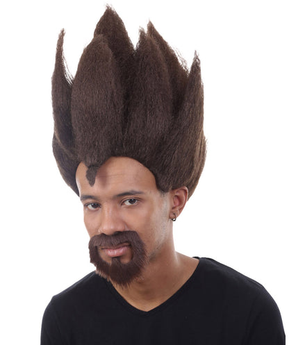 Anime Wig and Full Beard Set | Brown Spike TV/Movie Wigs | Premium Breathable Capless Cap