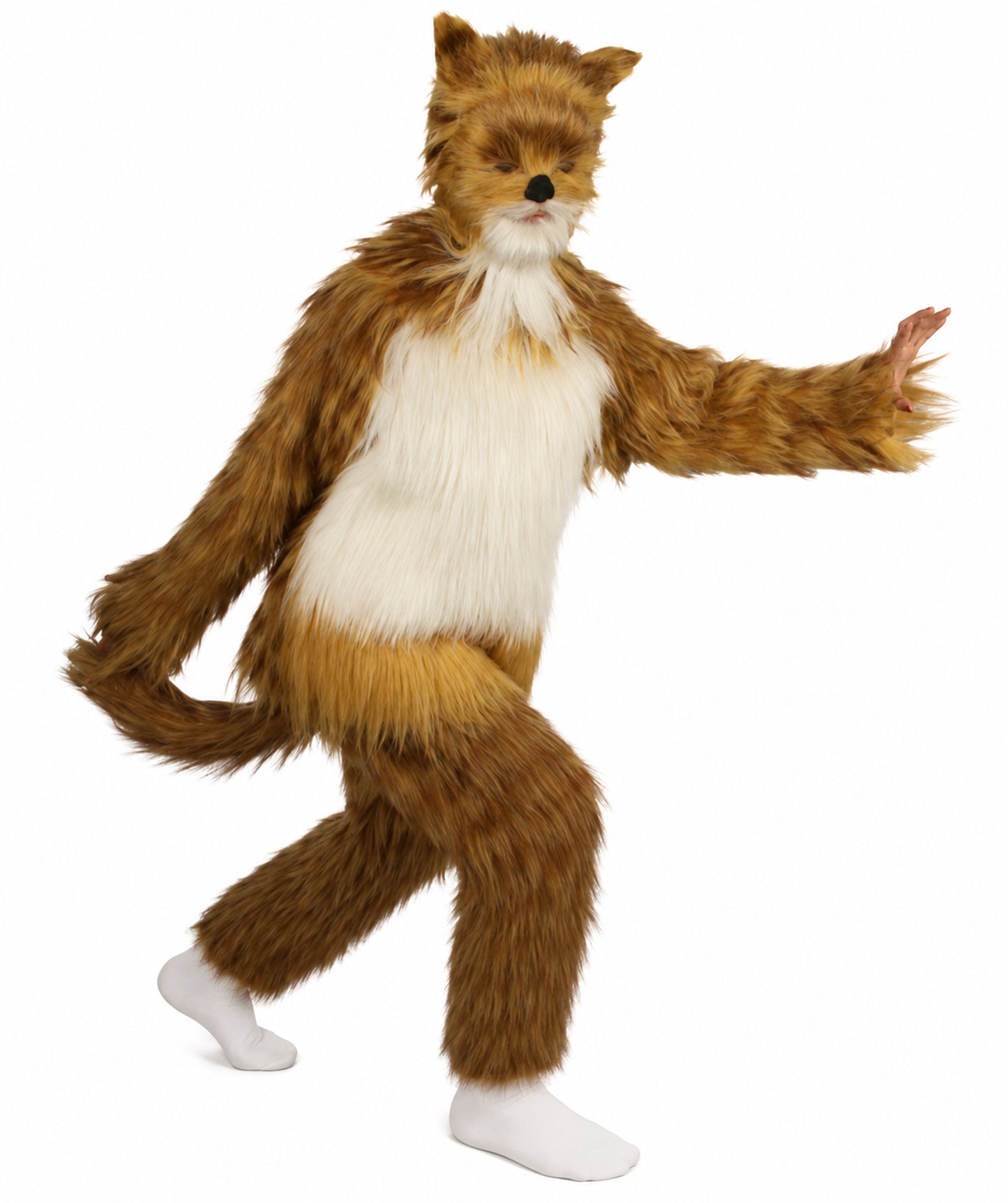 Furry Fox Collection Costume | Women's White and Orange Straight Long Furry Fox Fancy  Costume with Tail