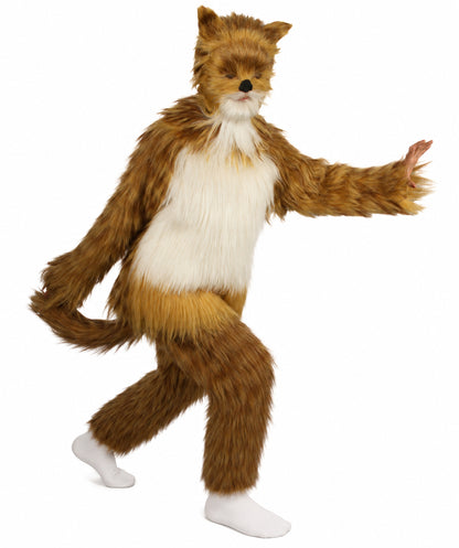 Furry Fox Collection Costume | Women's White and Orange Straight Long Furry Fox Fancy  Costume with Tail