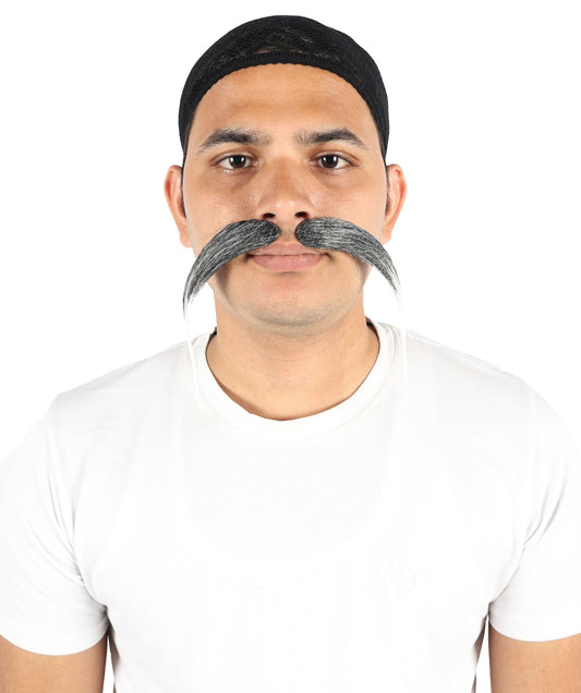 HPO Men's Self-Adhesive Novelty Black & White Mustache | Realistic Faux Facial Hair for Costume Parties, Halloween, Stage Performances & Creative Roleplay Fun