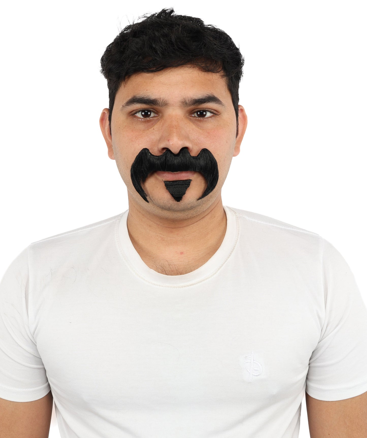 HPO Men’s Bold Horseshoe Mustache with Chin Beard Set – Flame-retardant Synthetic Fiber Fake Facial Hair | Ideal for Halloween Parties, Cowboy, Police Roleplay and Themed Events