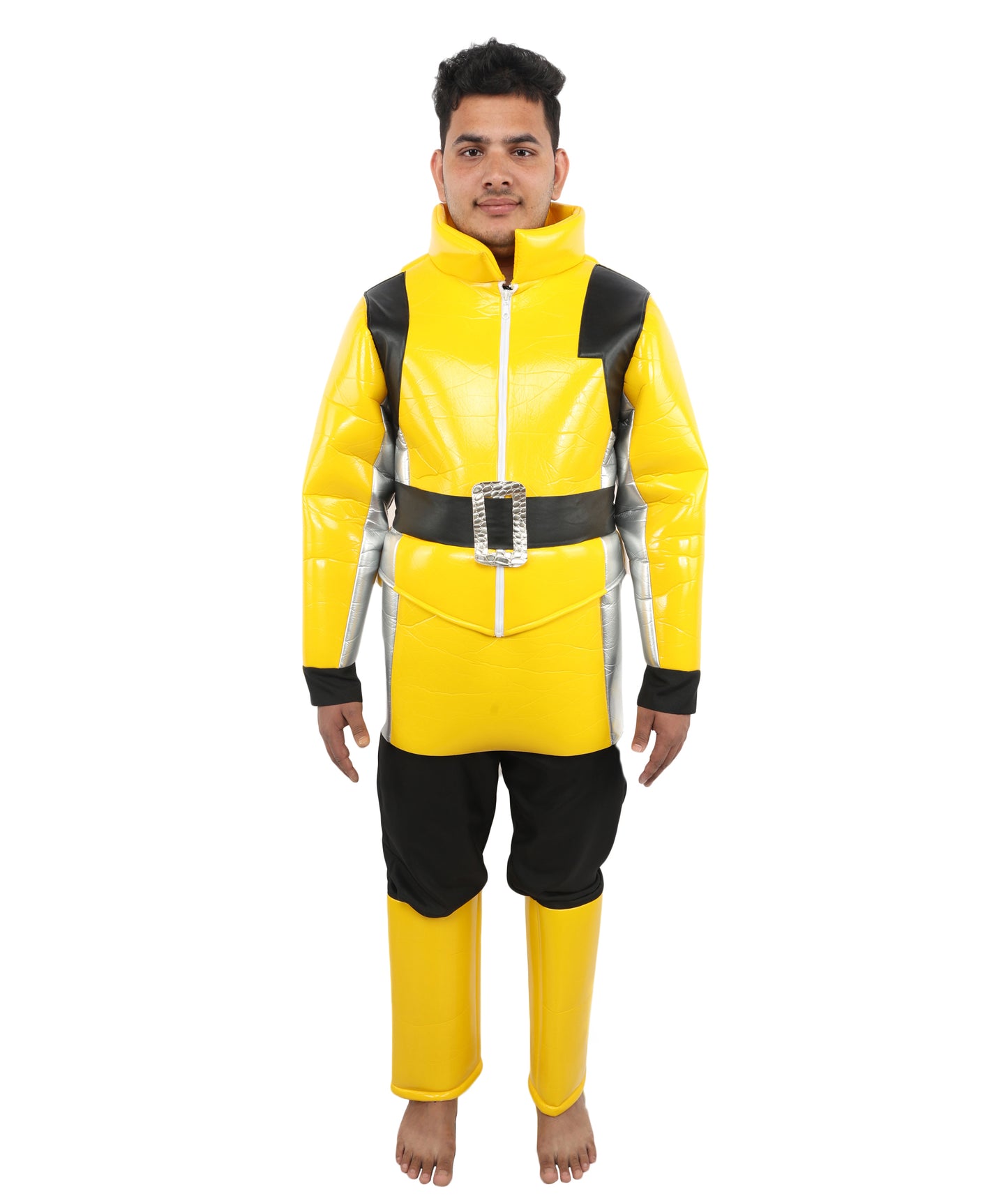 HPO Men's Hero Fighter Style Costume Jumpsuit | Yellow & Black Character Outfit for Dress Up Parties, Cosplay