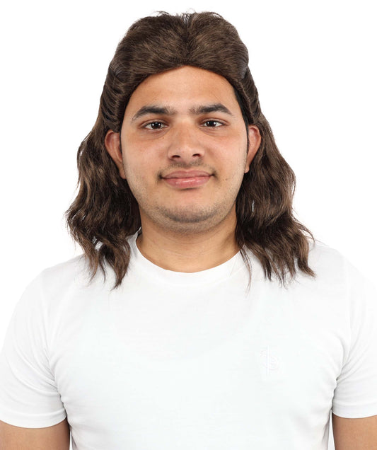 HPO Men's Wavy Synthetic Brown Wig | Layered Natural Hairpiece with Breathable Cap | Heat-Resistant Fiber for Cosplay & Halloween
