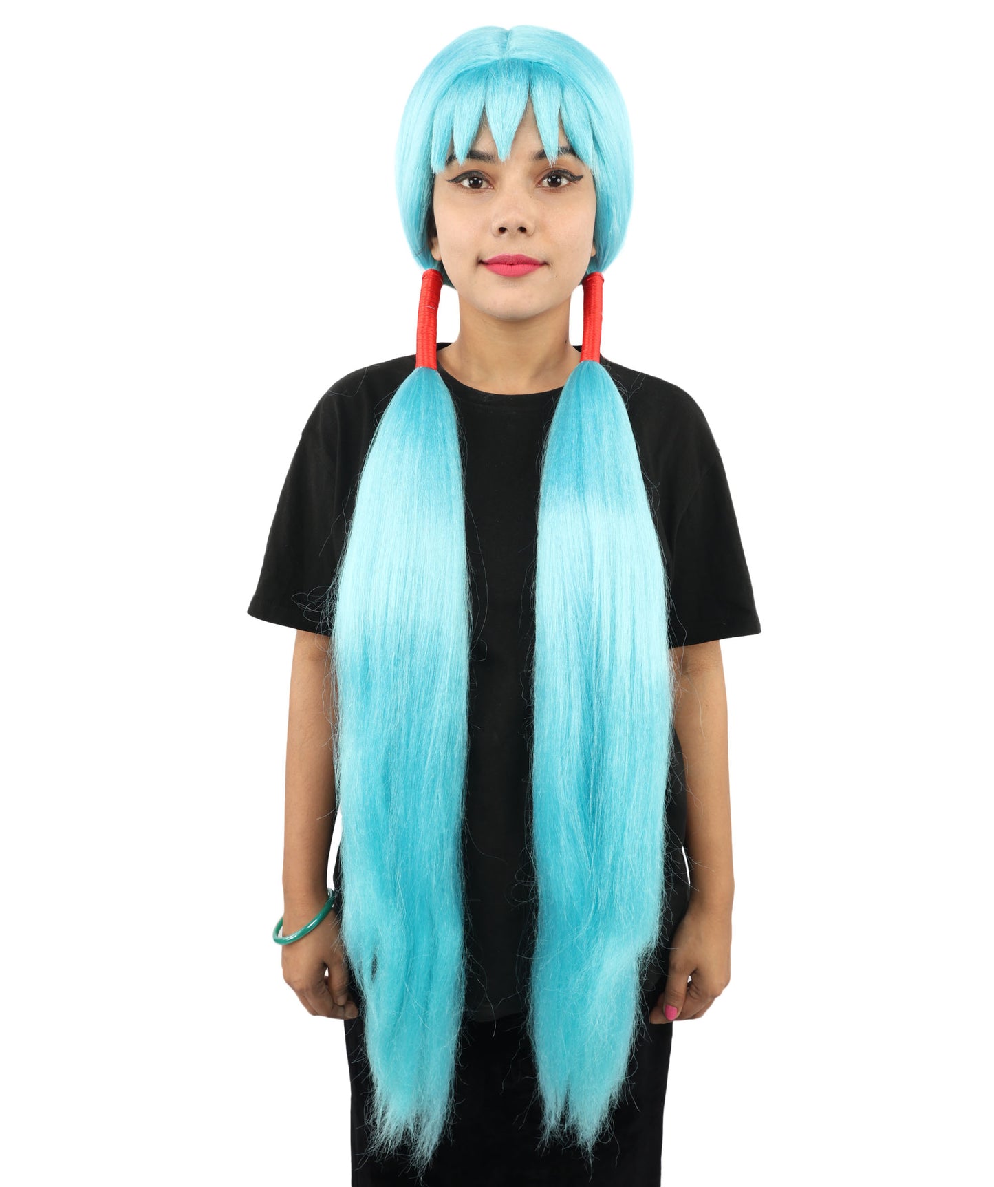 HPO Women's Extra Long Pigtail Wig | Multicolor Options | Floor Length Straight Twin Tails with Bangs, Heat Friendly Synthetic Fiber & Adjustable Cap | Halloween, Fairy Roleplay, Magical Girl Theme, Theater & Carnival