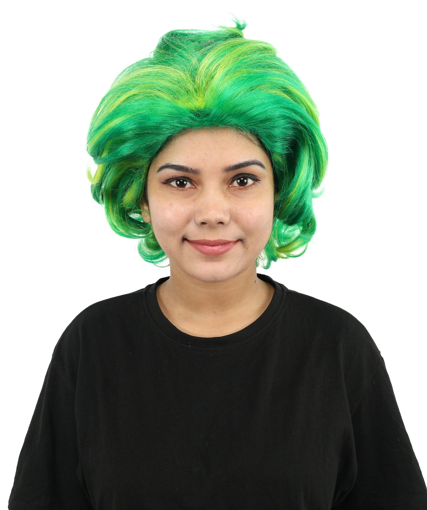 Women’s Pop Diva Inspired Wig | Voluminous Curly Bob in Bold Yellow & Green | Synthetic  Hair for Cosplay, Halloween, Stage & Fashion Events