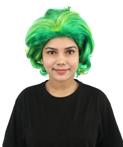 Women’s Pop Diva Inspired Wig | Voluminous Curly Bob in Bold Yellow & Green | Synthetic  Hair for Cosplay, Halloween, Stage & Fashion Events