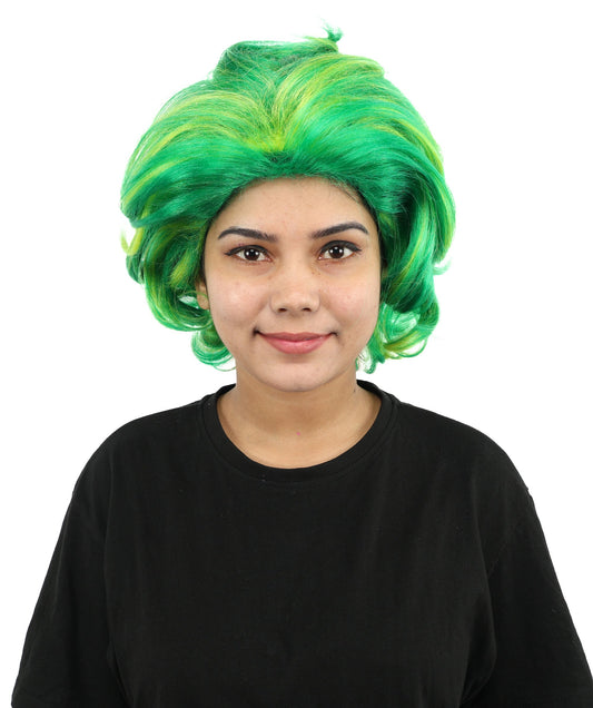 Women’s Pop Diva Inspired Wig | Voluminous Curly Bob in Bold Yellow & Green | Synthetic  Hair for Cosplay, Halloween, Stage & Fashion Events