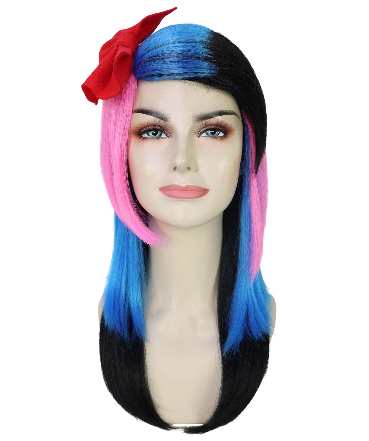HPO Adult Women’s Elegant Long Multicolor Wig with Highlights and Curtain Bangs | Natural Straight Style | Ideal for Halloween | Breathable Capless Cap