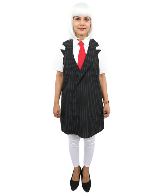 HPO Anime-Inspired Black Suit Costume Set – Stylish Sleeveless Dress & Red Tie | Women’s Full Cosplay Outfit for Halloween, Anime Events & Themed Parties