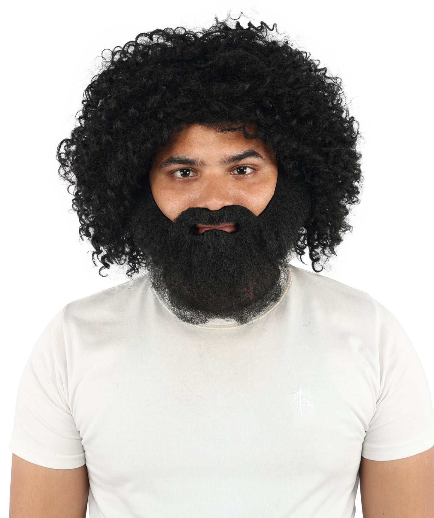HPO Men's Wild Caveman Orange Wig Beard & Mustache Set | Massive Frizzy Orange Afro and Full Beard Set with Messy Texture | Prehistoric Costume, Viking Cosplay, Halloween, and Funny Party Props