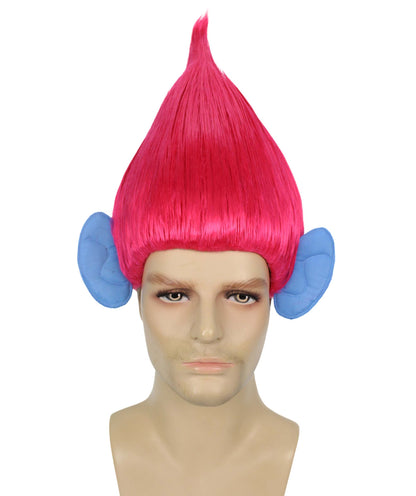 HPO Men's Pointy Diamond Guy Troll Wig with Blue Ears,Multiple Color,Flame-Retardant Synthetic Fiber