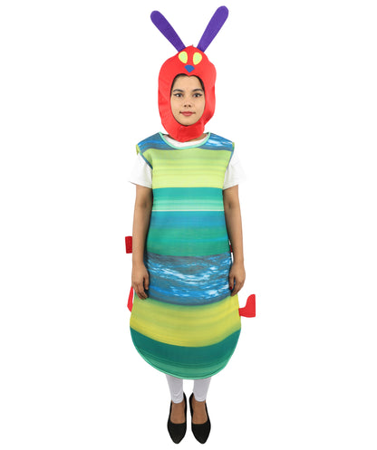 Colorful Caterpillar Costume | Adult Multicolor Striped Bodysuit with Antenna Hood | Playful Insect Outfit for Halloween, Cosplay & Parties