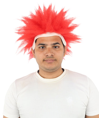 HPO Men's Spiky Clown Theatrical Wig | Vibrant red hue, create of synthetic fiber, massive spiky volume, integrated forehead piece | Party, Halloween, theater, drag, performance, costume events