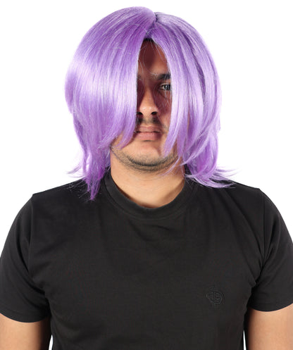 HPO Men's Short Anime Lilac Wig | Layered Synthetic Fiber Hairpiece with Adjustable Cap | Ideal for Anime Characters & Costume Events