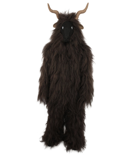 HPO Adult Men's Goat Fur Costume Bundle & Mask Set – Dark Brown Full Body Animal Outfit for Halloween and Cosplay  | Flame-Retardant Synthetic Fiber