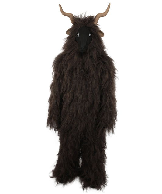 HPO Adult Men's Goat Fur Costume Bundle & Mask Set – Dark Brown Full Body Animal Outfit for Halloween and Cosplay  | Flame-Retardant Synthetic Fiber