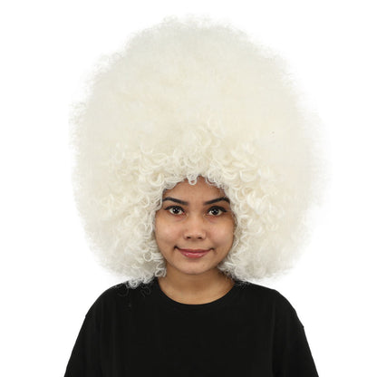 HPO Women's Giant White Glitter Afro Wig | Massive Puffy Sparkle Hair with Silver Sheen, Synthetic Fiber & Breathable Cap | Halloween, Troll Roleplay, 70s Disco Party, Theater & Funny Costume