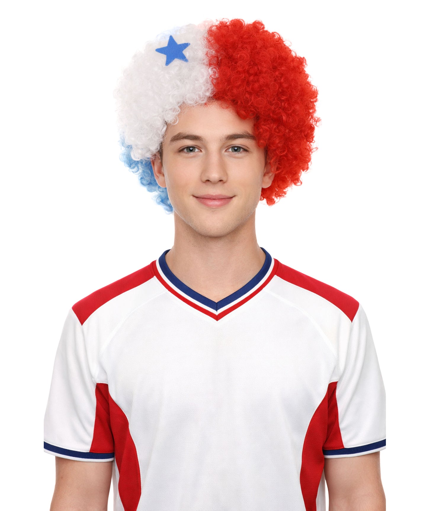 Panama Flag Sport Afro Wig | Blue Red White Jumbo Sport wig