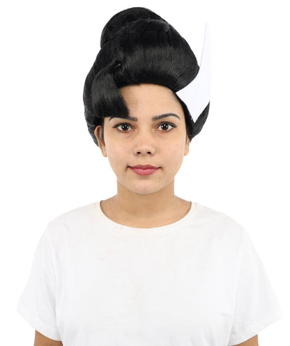 Medium Bold Glam Party Wig | Vibrant Synthetic Black & White Hairstyle with Adjustable Cap for Halloween, Cosplay, Festivals, Stage Performances & Roleplay